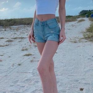 Hollister light wash denim shorts 23”